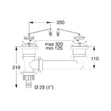 Dobbelt afløb 125 - 320 mm med Ø 25 mm studs