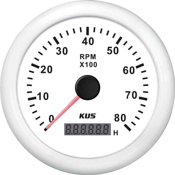 Kus omdr.tæller benzin 0-8000 1.-10p med timet.hvid 12/24V Ø