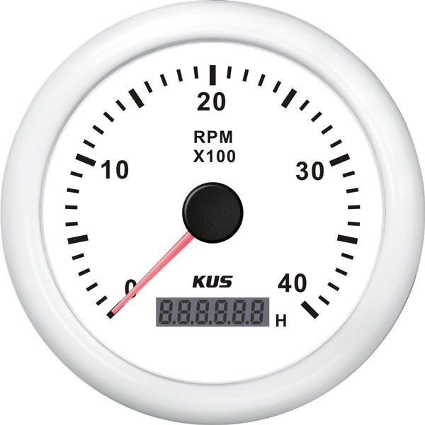 Kus omdr.tæller diesel 0-4000 0.5-250 med time.hvid 12/24V Ø