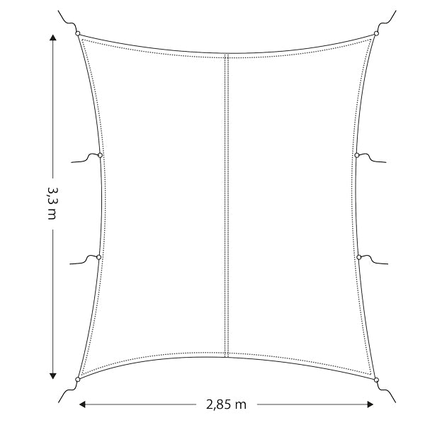 Solsejl/presenning retangulær 2,85 x 3,3m