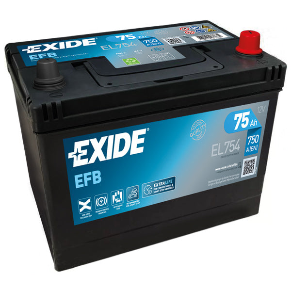 Exide Batteri 75ah Dual EFB, modsat polstilling